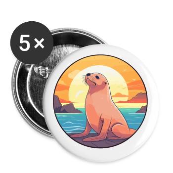 Sea Lion Colorful Watercolor Cartoon Kawaii Animal - Buttons small 1''/25 mm (5-pack) - white - Front
