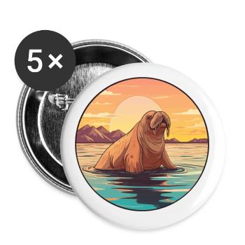 Walrus Colorful Watercolor Cartoon Kawaii Animal - Buttons small 1''/25 mm (5-pack) - white - Front
