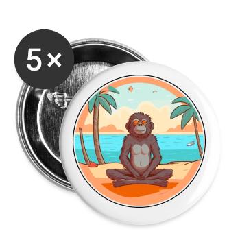 Baboon Cartoon Yoga Beach Summer Illustration - Buttons small 1''/25 mm (5-pack) - white - Front