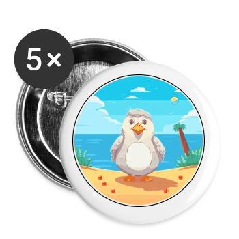 Bird Cartoon Yoga Beach Summer Illustration - Buttons small 1''/25 mm (5-pack) - white - Front