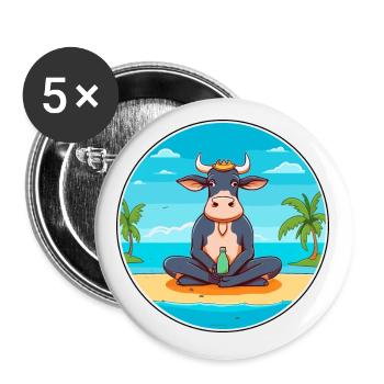 Vache Cartoon Yoga Plage Illustration D’été - Lot de 5 petits badges (25 mm) - blanc - Devant