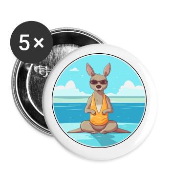 Kangourou Cartoon Yoga plage Illustration d’été - Lot de 5 petits badges (25 mm) - blanc - Devant