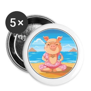 Cochon Dessin Animé Yoga Plage Été Illustration - Lot de 5 petits badges (25 mm) - blanc - Devant