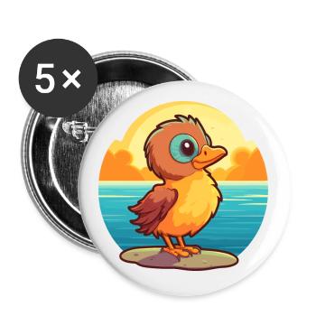 Bird Funny Cartoon Kawaii Beach Illustration - Buttons small 1''/25 mm (5-pack) - white - Front