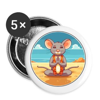 Maus Cartoon Yoga Strand Sommer Illustration - Buttons klein 25 mm (5er Pack) - Weiß - Vorne