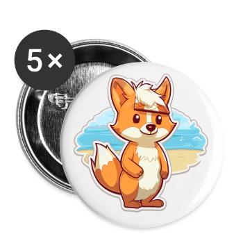 Fuchs, lustige Cartoon-Kawaii-Strand-Illustration - Buttons klein 25 mm (5er Pack) - Weiß - Vorne
