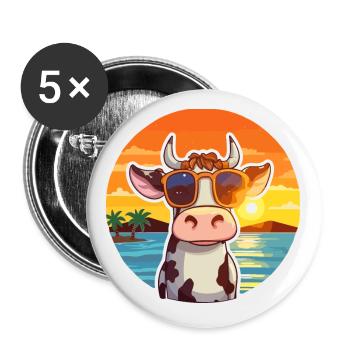 Vache Drôle Dessin Animé Kawaii Plage Illustration - Lot de 5 petits badges (25 mm) - blanc - Devant