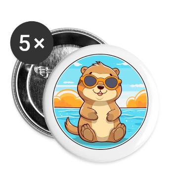 Loutre drôle dessin animé kawaii plage illustration - Lot de 5 petits badges (25 mm) - blanc - Devant