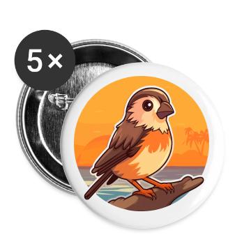Sparrow Funny Cartoon Kawaii Beach Illustration - Buttons small 1''/25 mm (5-pack) - white - Front