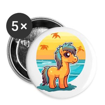 Ponny drôle de dessin animé kawaii plage illustration - Lot de 5 petits badges (25 mm) - blanc - Devant