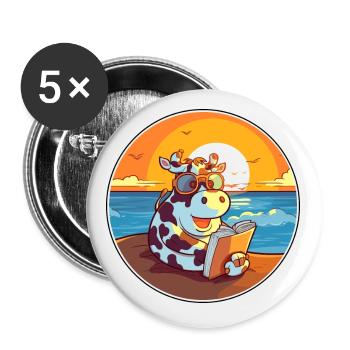 Vache Mignonne Dessin Animé Drôle Kawaii Livre Plage - Lot de 5 petits badges (25 mm) - blanc - Devant