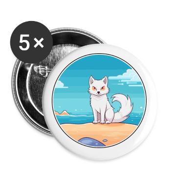 Arktisfuchs Aquarell Cartoon Kawaii Clipart Haustier - Buttons klein 25 mm (5er Pack) - Weiß - Vorne