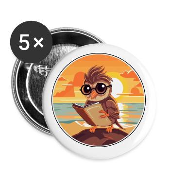 Sparrow Cute Funny Cartoon Kawaii Book Beach - Buttons small 1''/25 mm (5-pack) - white - Front
