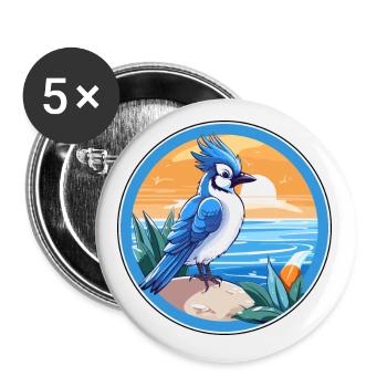 Blauer Eichelhäher Vogel Aquarell Karikatur Kawaii Tier Haustier - Buttons klein 25 mm (5er Pack) - Weiß - Vorne