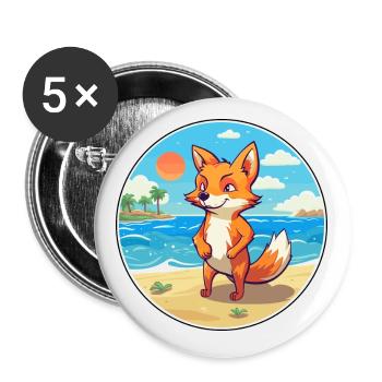 Fuchs Aquarell Cartoon Kawaii Clipart Tier - Buttons klein 25 mm (5er Pack) - Weiß - Vorne