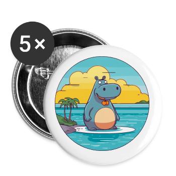 Hippo Watercolor Cartoon Kawaii Clipart Animal - Buttons small 1''/25 mm (5-pack) - white - Front