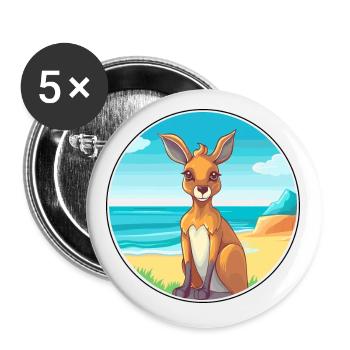Kangourou aquarelle dessin animé Kawaii Clipart Animal - Lot de 5 petits badges (25 mm) - blanc - Devant