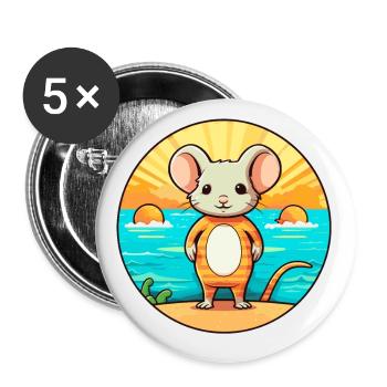 Maus Aquarell Karikatur Kawaii Clipart Tier - Buttons klein 25 mm (5er Pack) - Weiß - Vorne