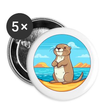 Loutre aquarelle dessin animé Kawaii Clipart Animal - Lot de 5 petits badges (25 mm) - blanc - Devant