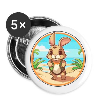 Rabbit Watercolor Cartoon Kawaii Clipart Animal - Buttons small 1''/25 mm (5-pack) - white - Front