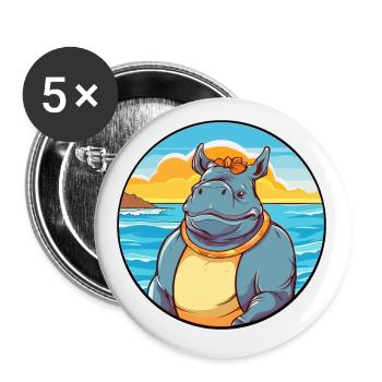 Rhino Watercolor Cartoon Kawaii Clipart Animal - Buttons small 1''/25 mm (5-pack) - white - Front