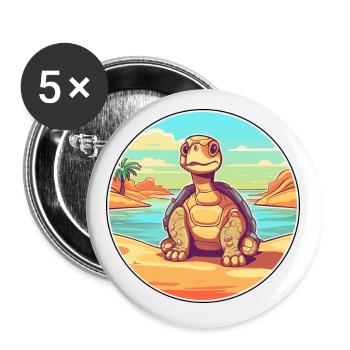 Schildkröte Aquarell Cartoon Kawaii Clipart Tier - Buttons klein 25 mm (5er Pack) - Weiß - Vorne