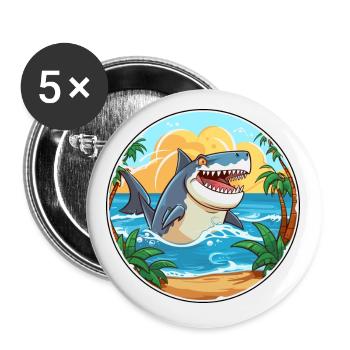 Hai Aquarell Cartoon Kawaii Clipart Tier - Buttons klein 25 mm (5er Pack) - Weiß - Vorne