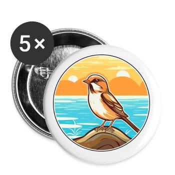 Sparrow Watercolor Cartoon Kawaii Clipart Animal - Buttons small 1''/25 mm (5-pack) - white - Front