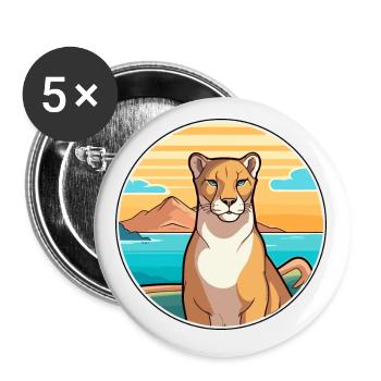 Cougar aquarelle dessin animé Kawaii Clipart Animal - Lot de 5 petits badges (25 mm) - blanc - Devant