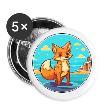 Fuchs Aquarell Cartoon Kawaii Clipart Tier - Buttons klein 25 mm (5er Pack) - Weiß - Vorne