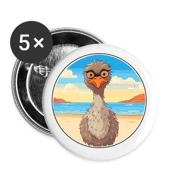 Emu Aquarell Cartoon Kawaii Clipart Tier - Buttons klein 25 mm (5er Pack) - Weiß - Vorne