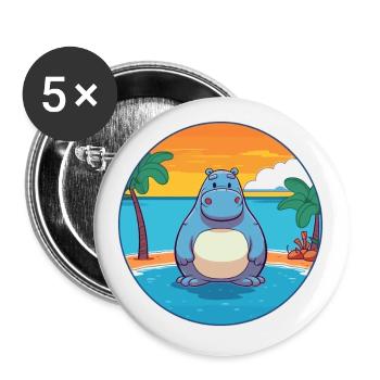 Hippo Watercolor Cartoon Kawaii Clipart Animal - Buttons small 1''/25 mm (5-pack) - white - Front