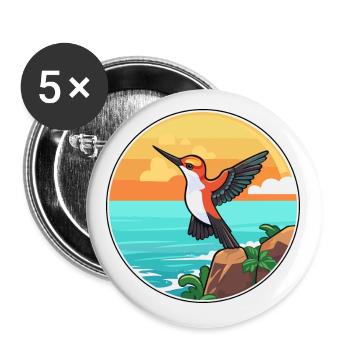 Colibri aquarelle dessin animé Kawaii Clipart animal de compagnie - Lot de 5 petits badges (25 mm) - blanc - Devant
