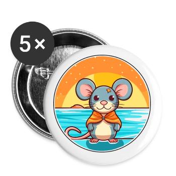 Maus Aquarell Karikatur Kawaii Clipart Tier - Buttons klein 25 mm (5er Pack) - Weiß - Vorne