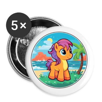 Ponny aquarelle dessin animé Kawaii Clipart Animal - Lot de 5 petits badges (25 mm) - blanc - Devant