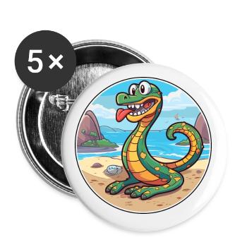 Snake Watercolor Cartoon Kawaii Clipart Animal - Buttons small 1''/25 mm (5-pack) - white - Front