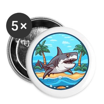 Hai Aquarell Cartoon Kawaii Clipart Tier - Buttons klein 25 mm (5er Pack) - Weiß - Vorne