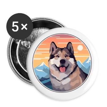 Akita Dog Breed Cartoon Kawaii Watercolor - Buttons small 1''/25 mm (5-pack) - white - Front
