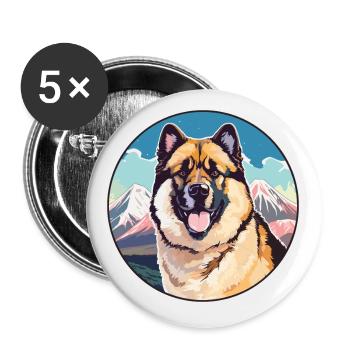 American Akita Dog Breed Cartoon Kawaii Watercolor - Buttons small 1''/25 mm (5-pack) - white - Front