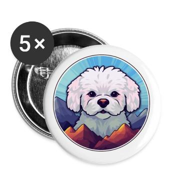 Bichon Frise chien race Cartoon Kawaii aquarelle - Lot de 5 petits badges (25 mm) - blanc - Devant