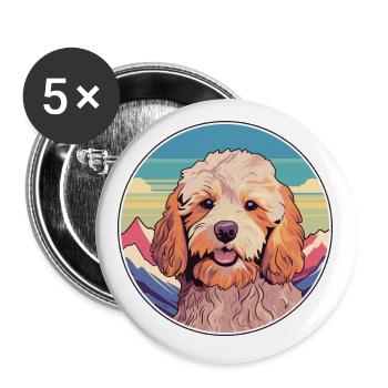 Cockapoo Dog Breed Cartoon Kawaii Watercolor - Buttons small 1''/25 mm (5-pack) - white - Front