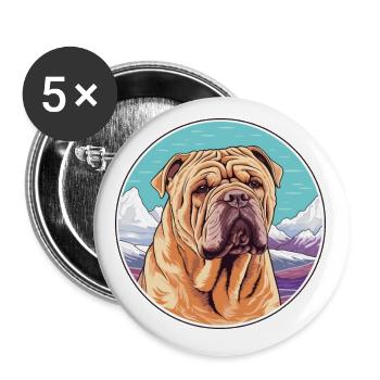 Chinois Shar Pei chien race dessin animé kawaii watercol - Lot de 5 petits badges (25 mm) - blanc - Devant
