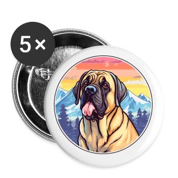 Mastiff anglais chien race Cartoon Kawaii Watercolo - Lot de 5 petits badges (25 mm) - blanc - Devant