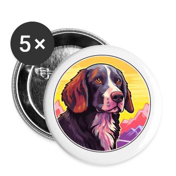 Frisian Pointing Dog Breed Cartoon Kawaii Watercol - Buttons small 1''/25 mm (5-pack) - white - Front