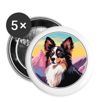 Papillon Hunderasse Karikatur Kawaii Aquarell - Buttons klein 25 mm (5er Pack) - Weiß - Vorne