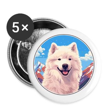 Samoyed Dog Breed Cartoon Kawaii Watercolor - Buttons small 1''/25 mm (5-pack) - white - Front