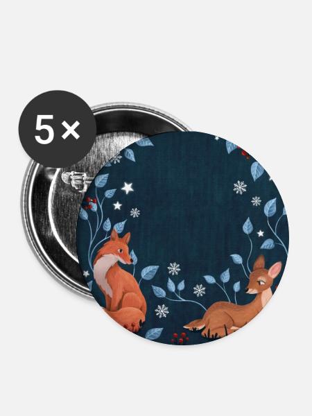 Fuchs und Reh - Buttons klein 25 mm (5er Pack) - Weiß