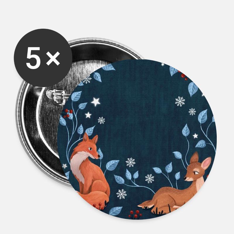 Fox and deer - Buttons small 1''/25 mm (5-pack) - white