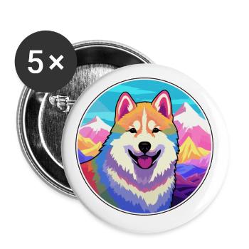 Akita Dog Breed Cartoon Kawaii Watercolor - Buttons small 1''/25 mm (5-pack) - white - Front