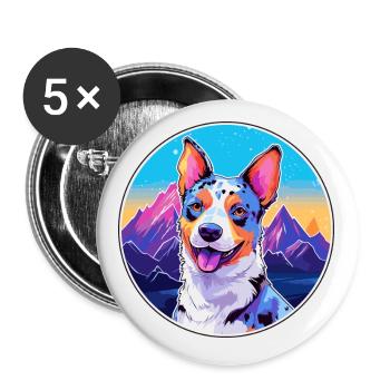 Blue Heeler Dog Breed Cartoon Kawaii Watercolor - Buttons small 1''/25 mm (5-pack) - white - Front